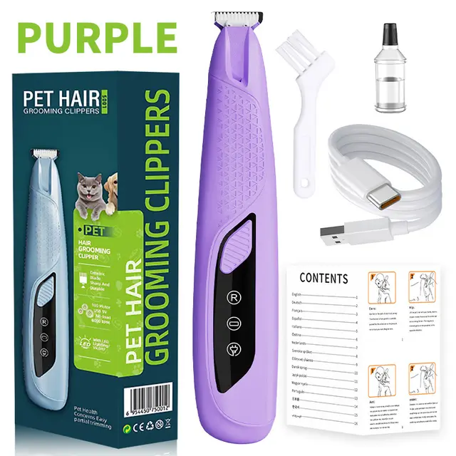 Purple Precision Pet Paw Trimmer - Waterproof & Rechargeable Grooming Clipper for Dog…