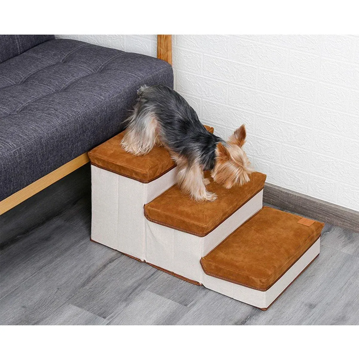 Foldable Pet Dog Stairs Puppy Step Ladder for Bed Sofa Portable Climbing Ramp - Grey image 11