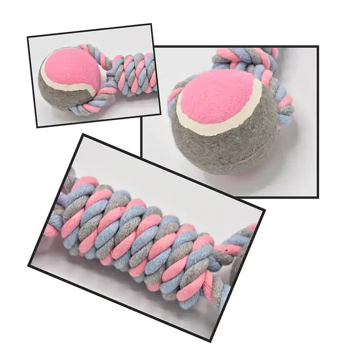 2 PCS Rose Red Durable Cotton Rope and Tennis Ball Dog Toy Set - Chew Resistant…, S image 4