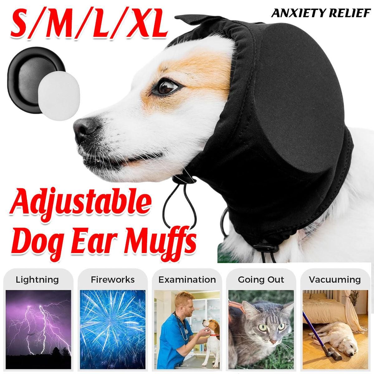 Black Adjustable Dog Ear Muffs Noise Reducing Pet Headwrap Protective Ear Cover - M image 2