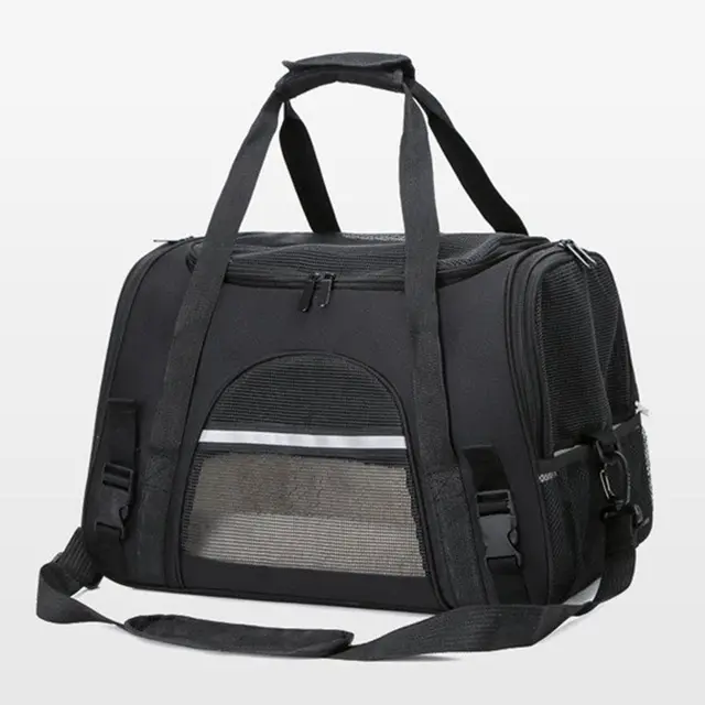 Portable Pet Bag for Small Dogs and Cats - Black Travel Tote with Pet Mat (44x25x28cm)