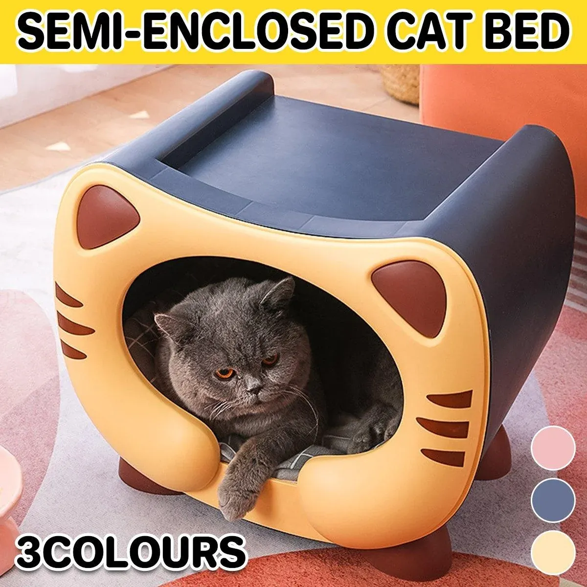 Semi Closed Cat Nest Soft Cozy Pet Bed for Cats Small Animals Indoor Sleeping - Blue image 14