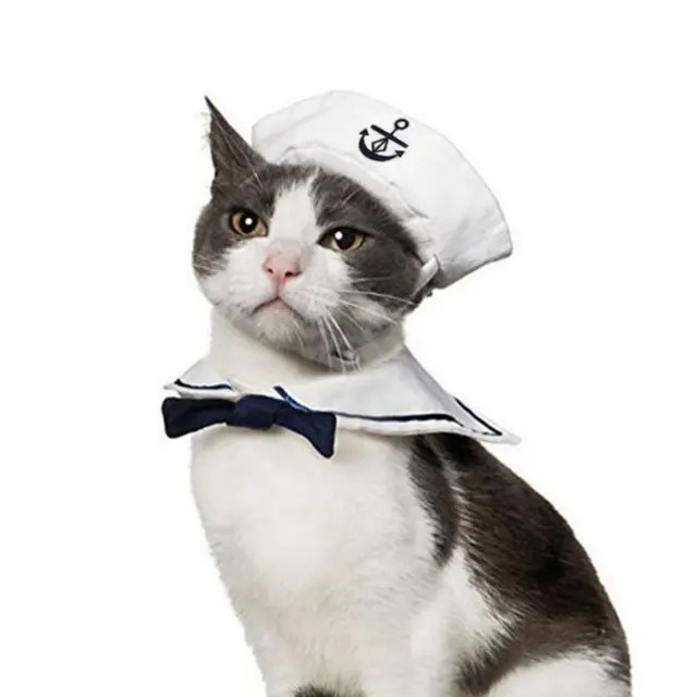 Pet Sailor Costume for Cats Small Dogs Halloween Cat Sailor Hat with Tie Collar Doggy…
