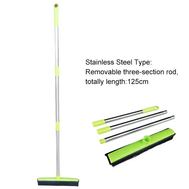 Green and Silver Versatile Pet Hair Remover Rubber Broom & Squeegee - 125cm Adjustable…