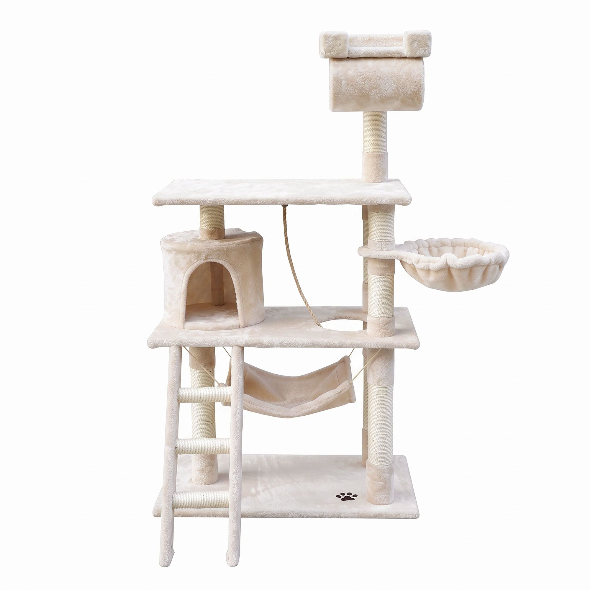 i.Pet Cat Tree 141cm Tower Scratching Post Scratcher Condo Wood House Bed Beige image 4