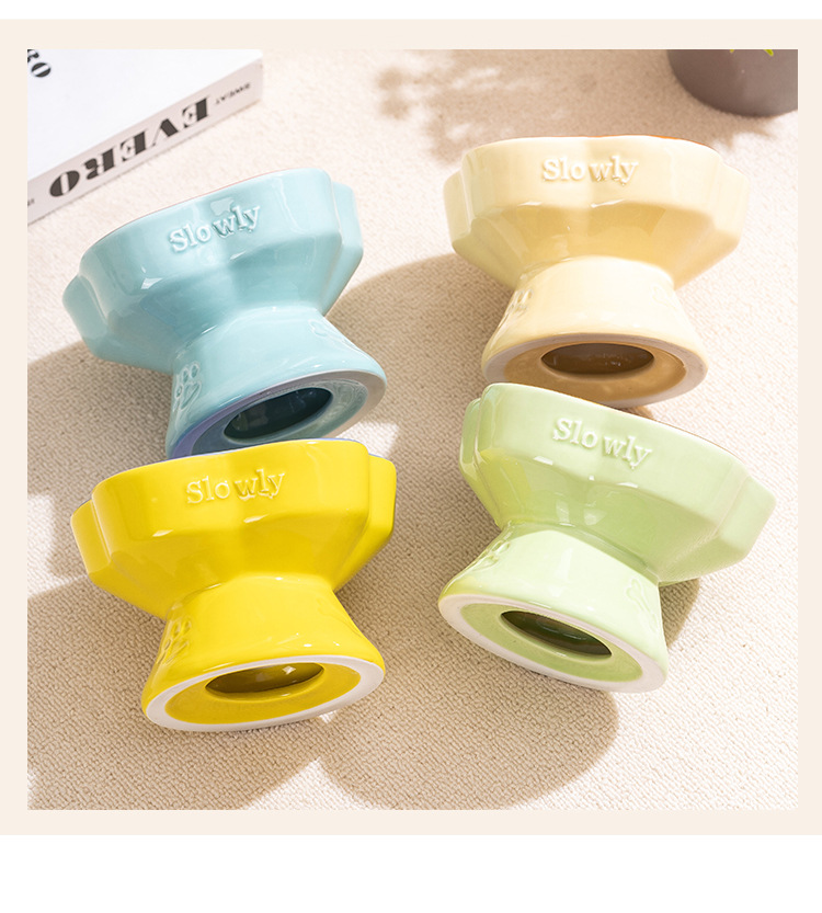 Green and Brown Ceramic Slow Feeder Pet Bowl for Cats and Small Dogs - Anti-Choke… image 3