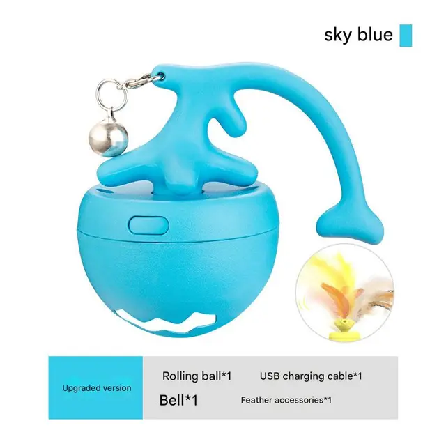 Rechargeable Interactive Cat Toy - Self-Rolling Ball with LED Light, Blue