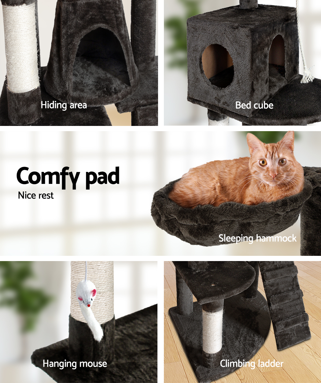 i.Pet Cat Tree 193cm Tower Scratching Post Scratcher Condo House Trees Grey image 7