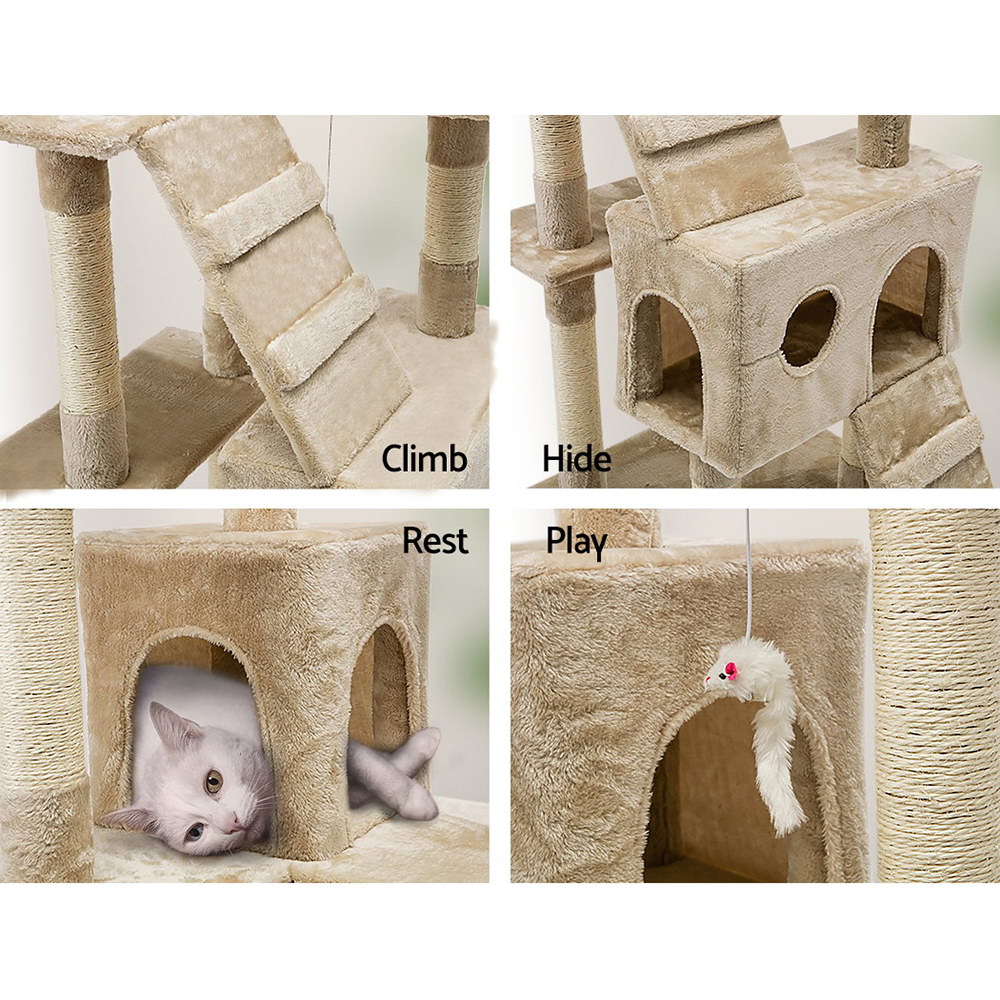 i.Pet Cat Tree 180cm Tower Scratching Post Scratcher Wood Condo House Toys Beige image 7