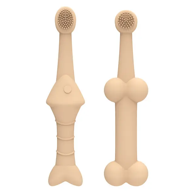 6 x Silicone Pet Toothbrush (3 Fish shape and 3 Bone shape) Beige Gentle Food-Grade…