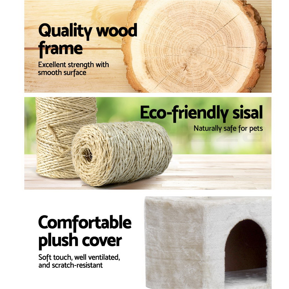 i.Pet Cat Tree 134cm Tower Scratching Post Scratcher Wood Condo House Bed Beige image 4