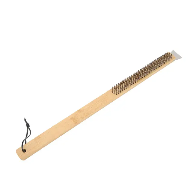 Pizza Oven Brush with Hanging Hole Bamboo Handle Wire BBQ Grill Cleaning Brush with…