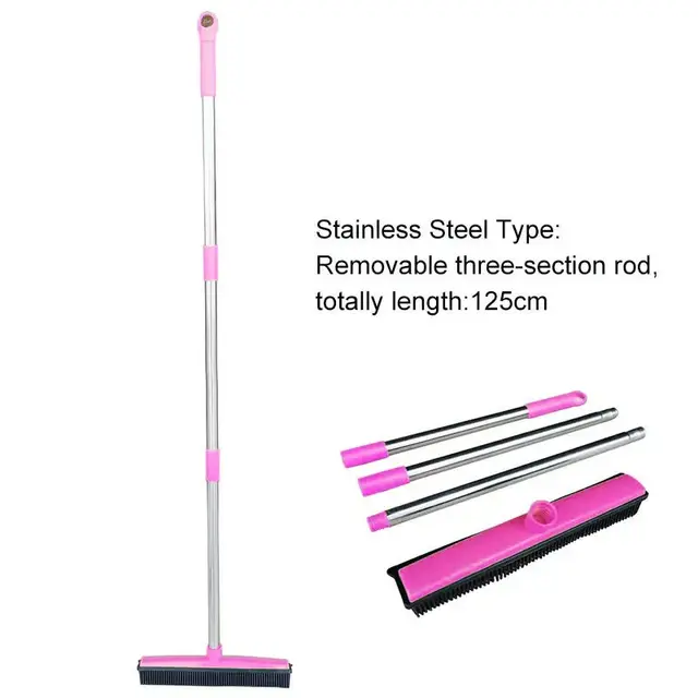 Pink and Silver Versatile Pet Hair Remover Rubber Broom & Squeegee - 125cm Adjustable…