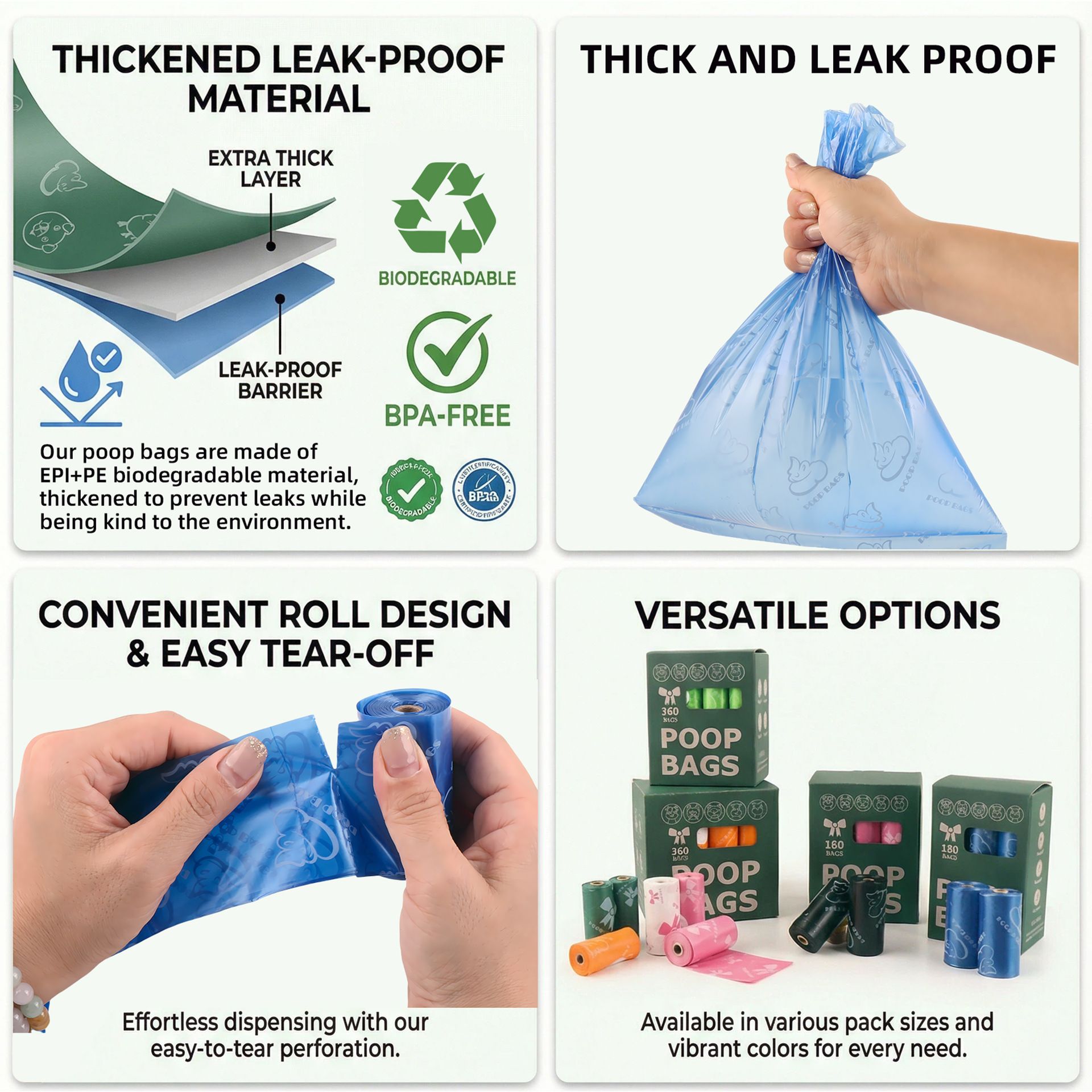 Black Thickened Dog Poop Bags 360 Pack - 24 Rolls, 22 × 30cm image 4