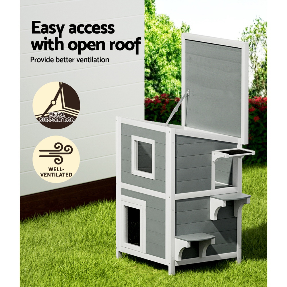 i.Pet Outdoor Cat House Shelter 56cm x 52cm x 82cm Rabbit Hutch Wooden Condo Small… image 5