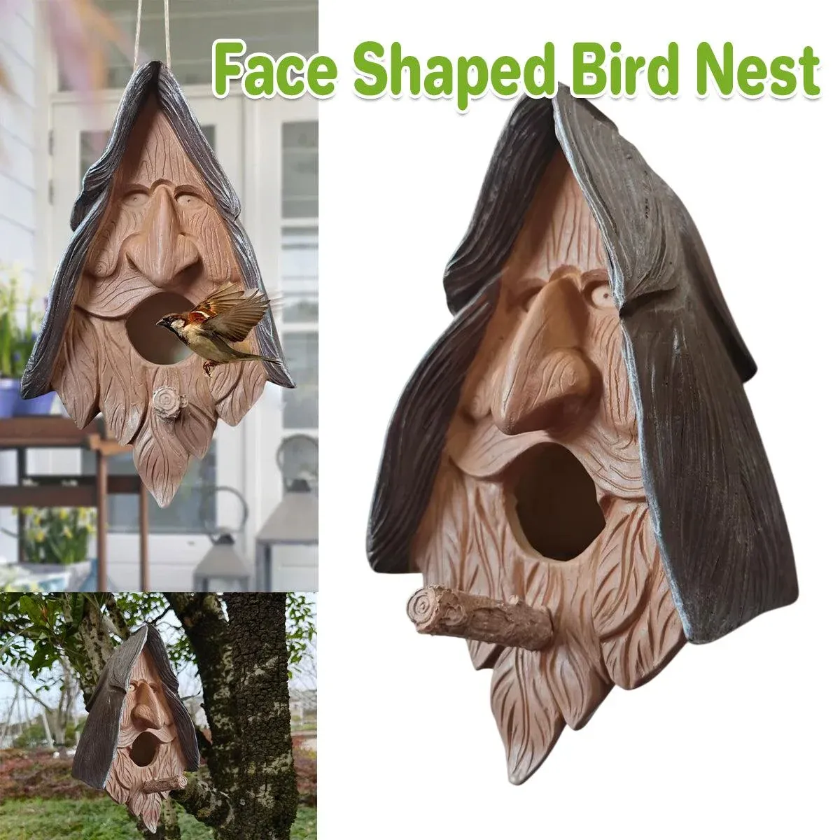 Human Face Birdhouse Resin Garden Ornament Outdoor Bird Nest Decor Statue image 13