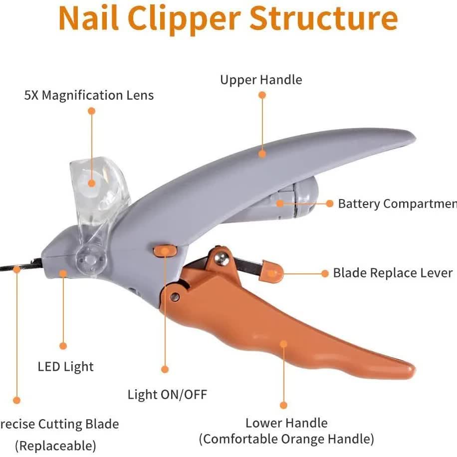 Pet Nail Clippers with LED Light - Cleaning - Orange - 1pc image 3
