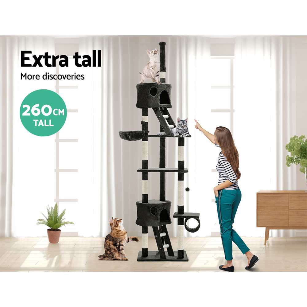 i.Pet Cat Tree 260cm Tower Scratching Post Scratcher Condo House Trees Grey image 5