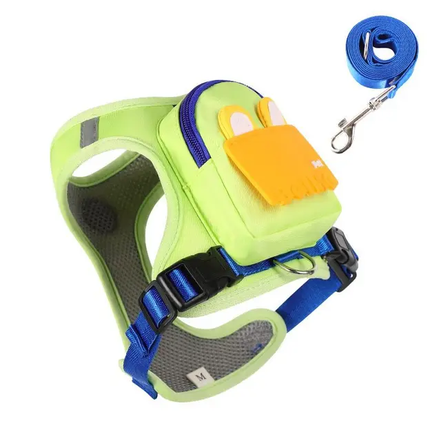 Stylish Color-Block Dog Backpack Harness with Built-in Poop Bag Dispenser – No-Pull…