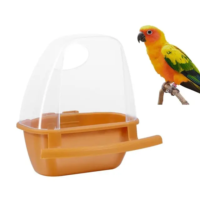 Bird Feeder Bird Cage Food Water Feeder Hanging Plastic Foods Feeding Box…, Brown