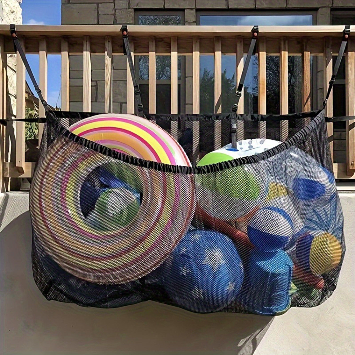 145x145CM Heavy Duty Pool Toy Storage Net Bag Adjustable Organizer image 3