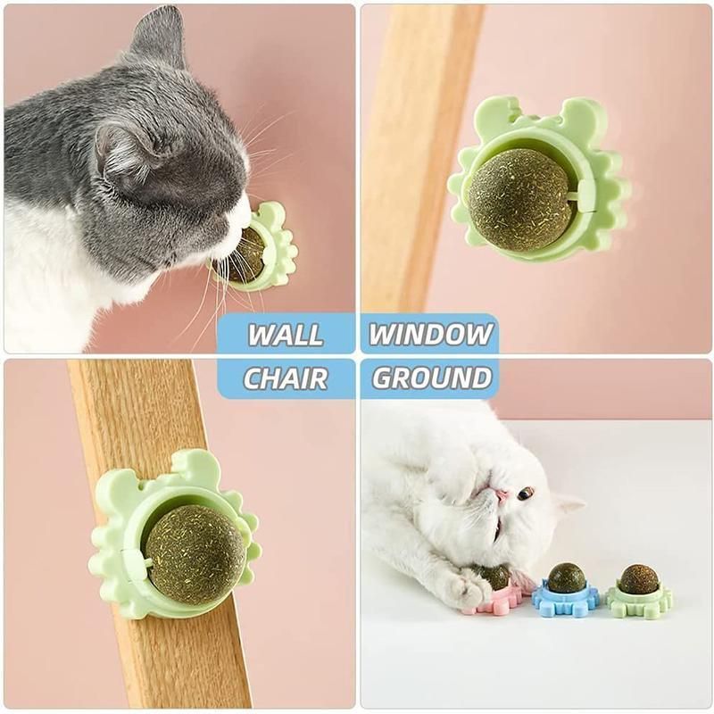 2PCS Rotatable Catnip Mint Ball Cat Treat Toys Licking Snack Cat Molar - Blue image 7