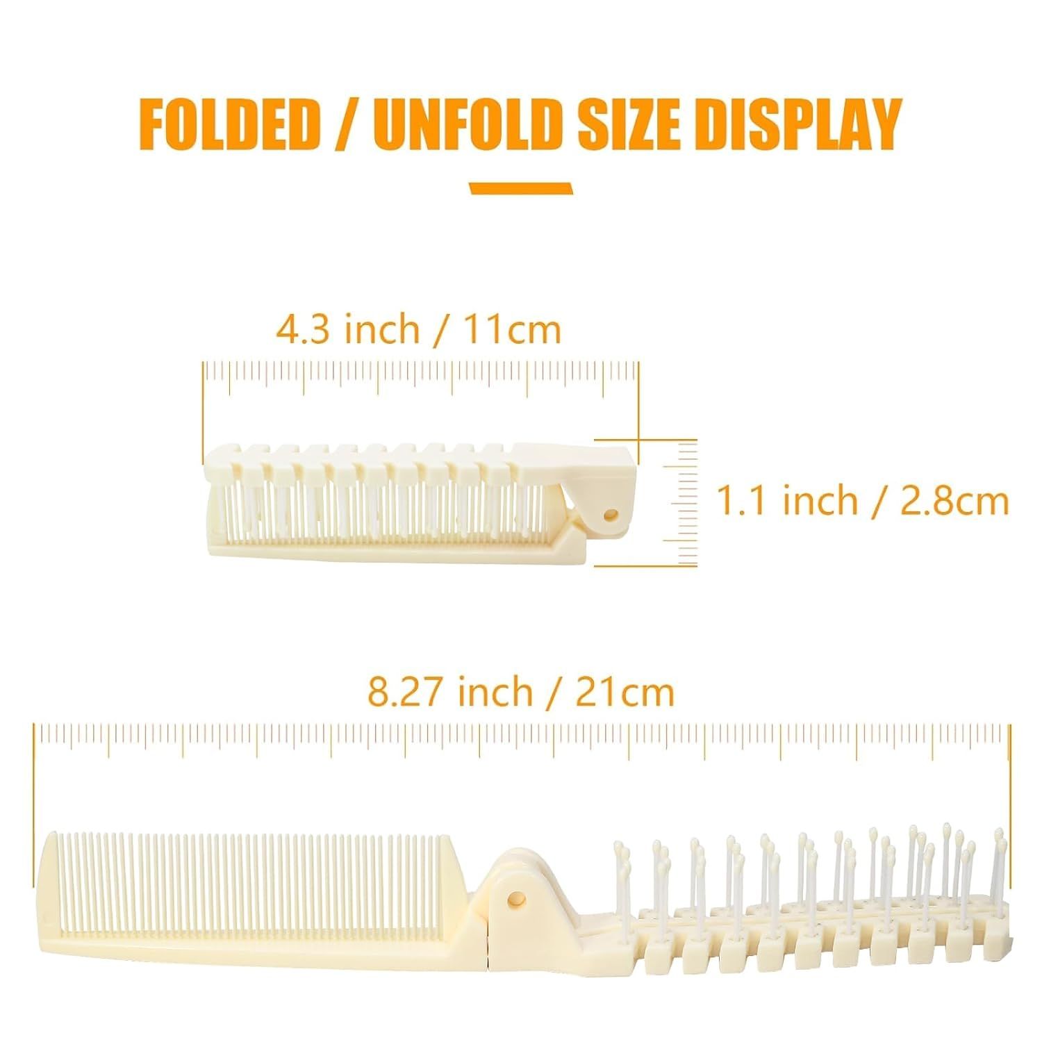 6PCS Travel Foldable Brush Comb Portable Folding Comb, Beige image 4