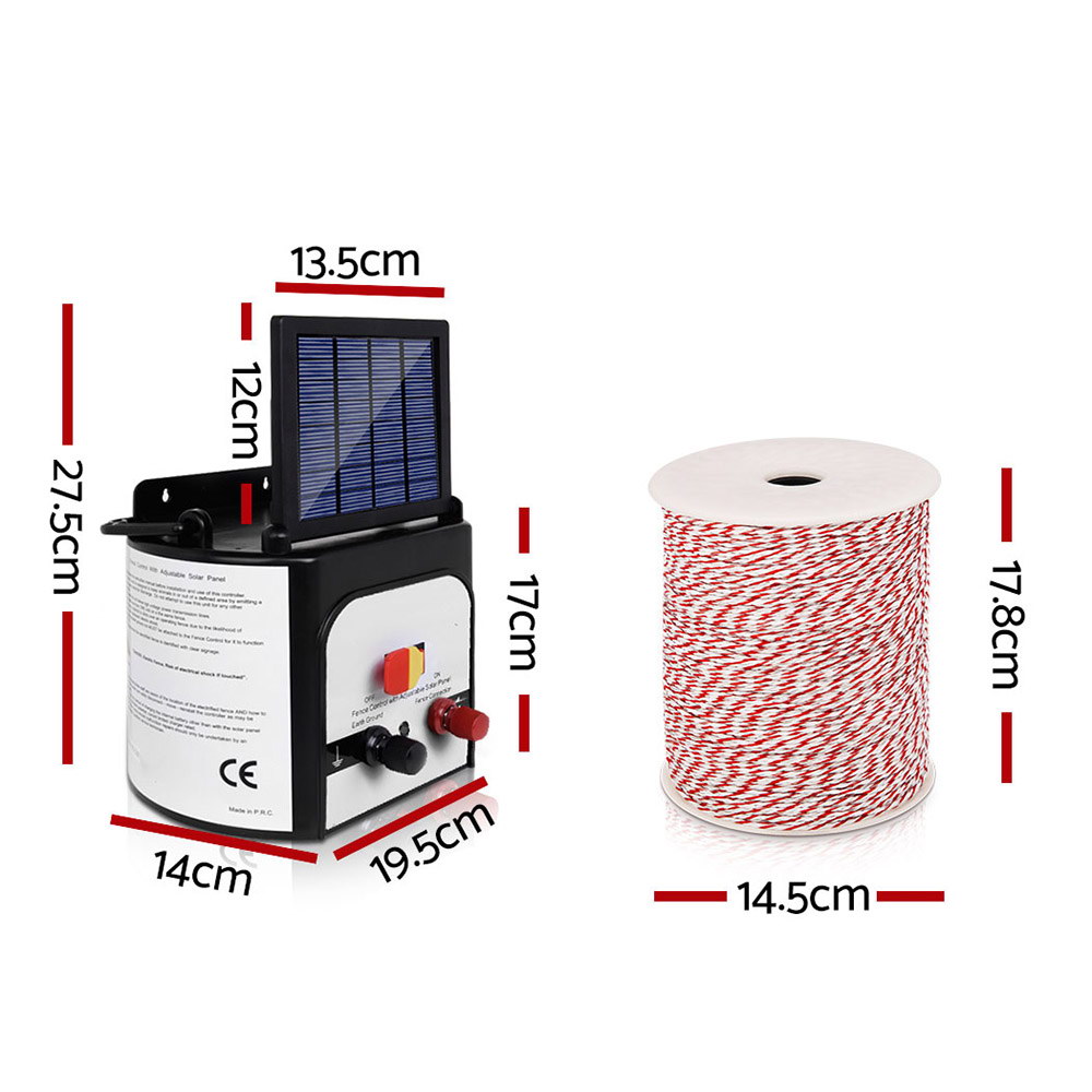 Giantz Fence Energiser 8KM Solar Powered Electric 500M Poly Wire Insulator image 2