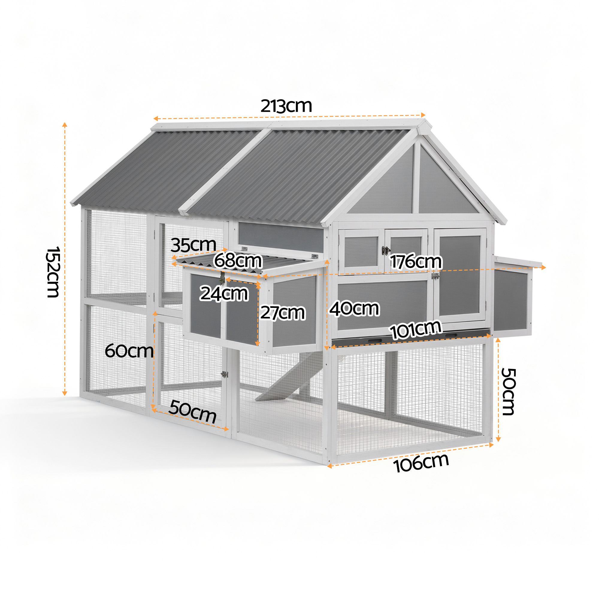i.Pet Chicken Coop Large Outdoor Rabbit Hutch Chook House Hatch Box With Run Grey White image 2