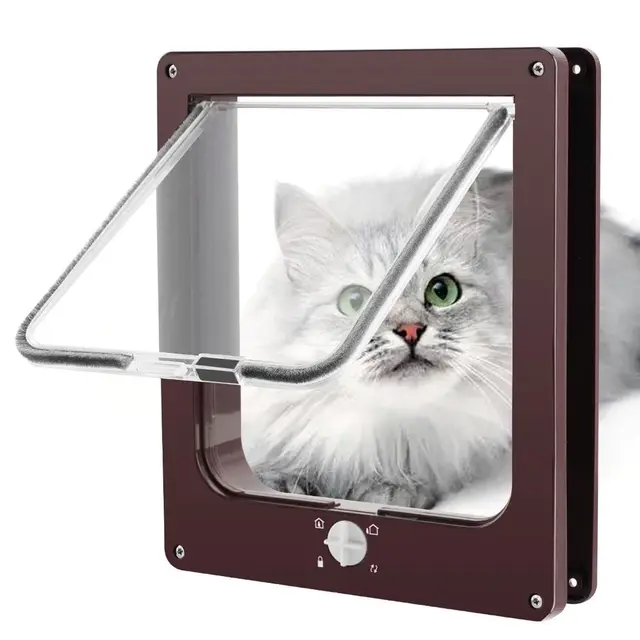 Cat Door - Interior/Exterior 4-Way Locking Pet Door for Cats, Coffee,XL