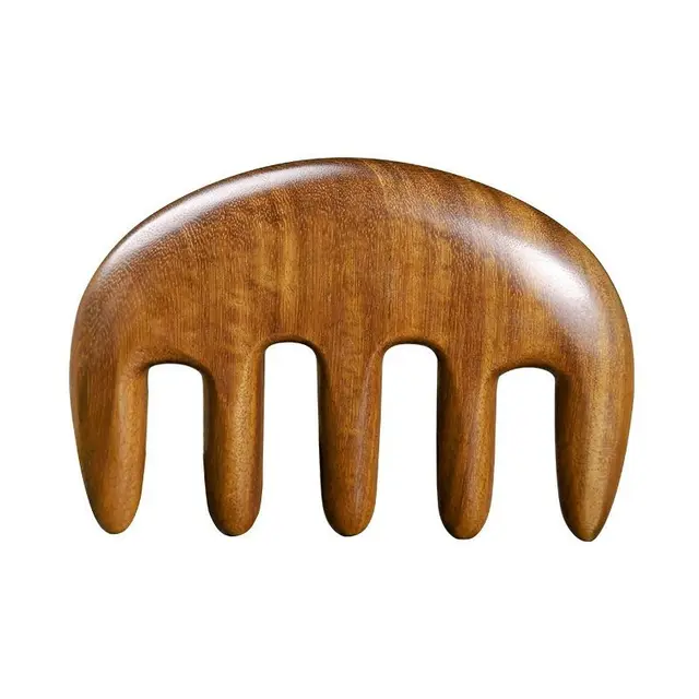 Sandalwood Massage Comb Five Tooth Head Default item Golden sandalwood tip five-tooth…