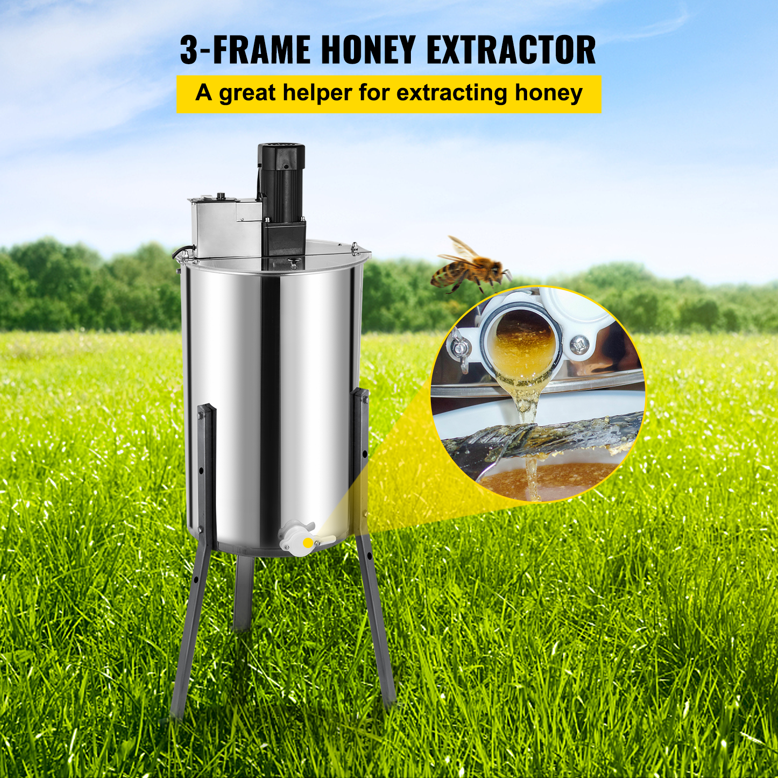 3/6 Frame Electric Honey Extractor Beekeeping Stainless Steel W/ 3 Legs image 2