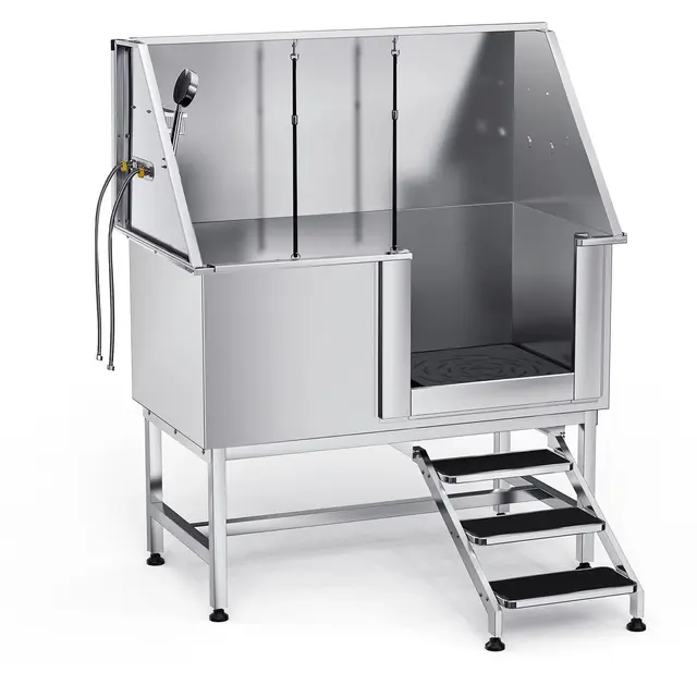 127 cm Dog Grooming Bath Tub Stainless Steel w Stairs Water Filter