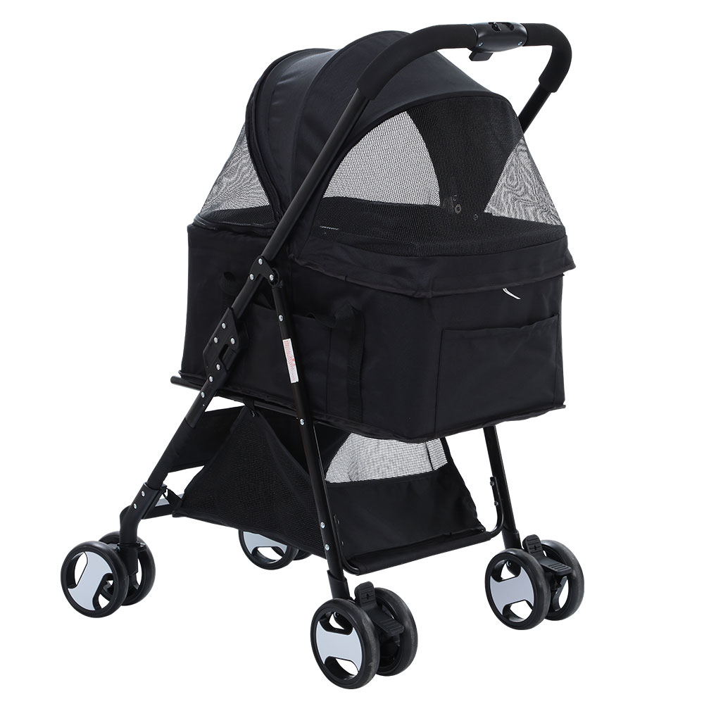 i.Pet Pet Stroller Dog Pram Cat Carrier Travel Large Pushchair Foldable 4 Wheels Black image 3