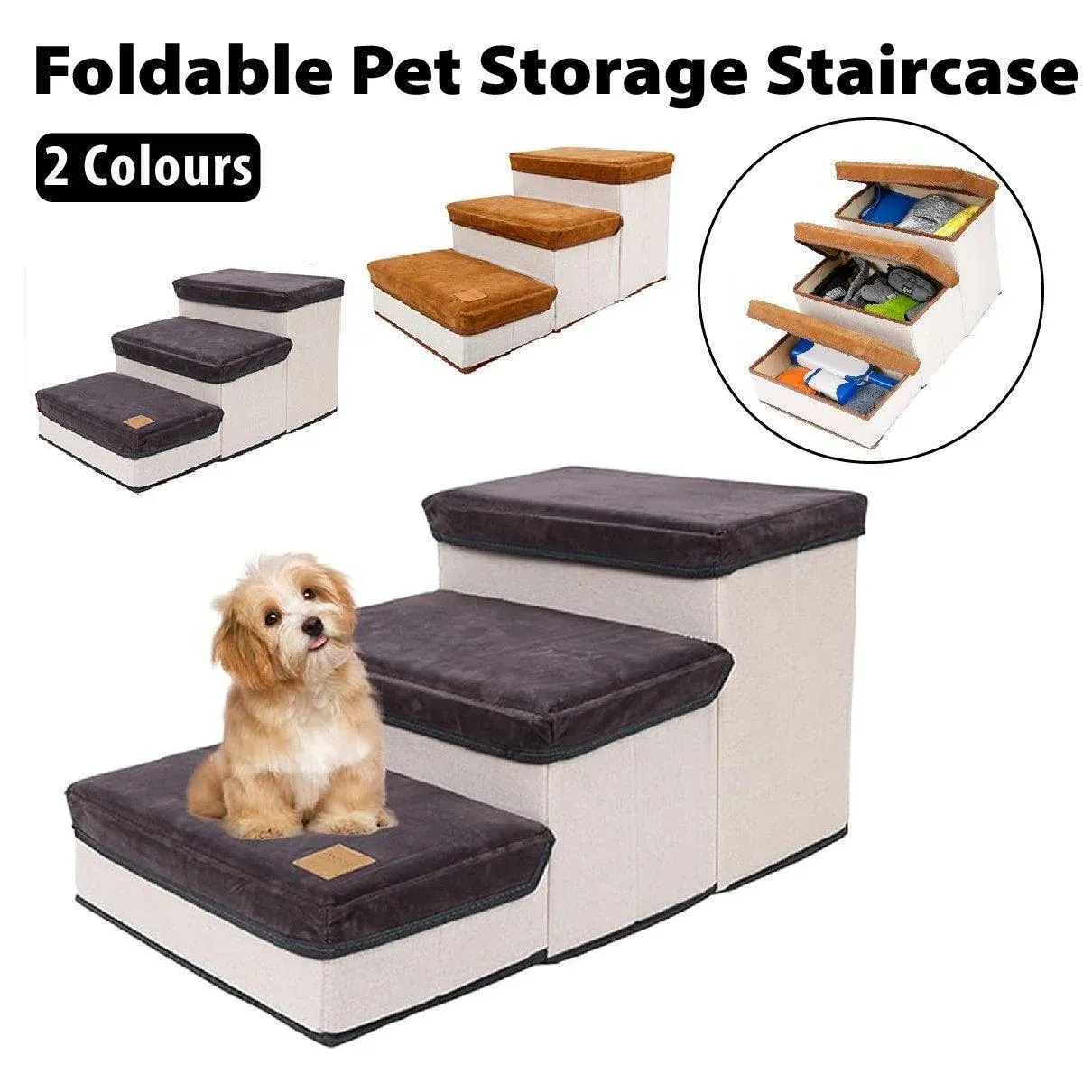 Foldable Pet Dog Stairs Puppy Step Ladder for Bed Sofa Portable Climbing Ramp - Grey image 15