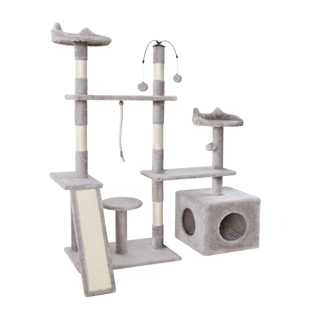 i.Pet Cat Tree 135cm Tower Scratching Post Scratcher Wood Condo House Toys Grey image 7