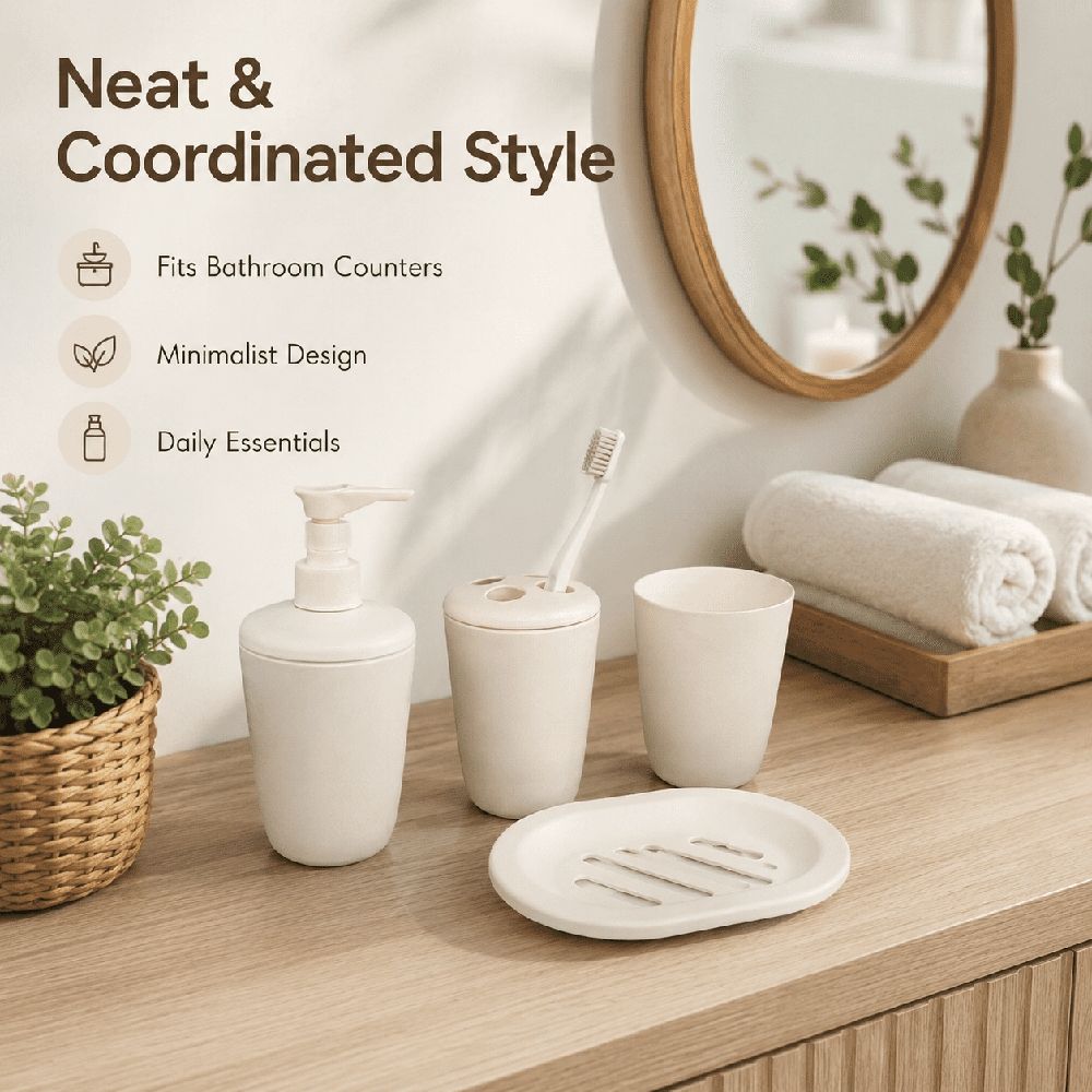 4 Piece Bathroom Accessory Set with Soap Dispenser Pump Toothbrush Tumbler and Soap Dish image 3
