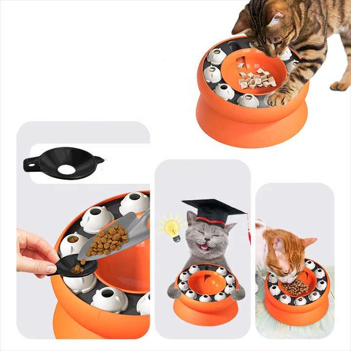 Orange Interactive Slow Feeder Cat Bowl - 15° Tilt Design image 4