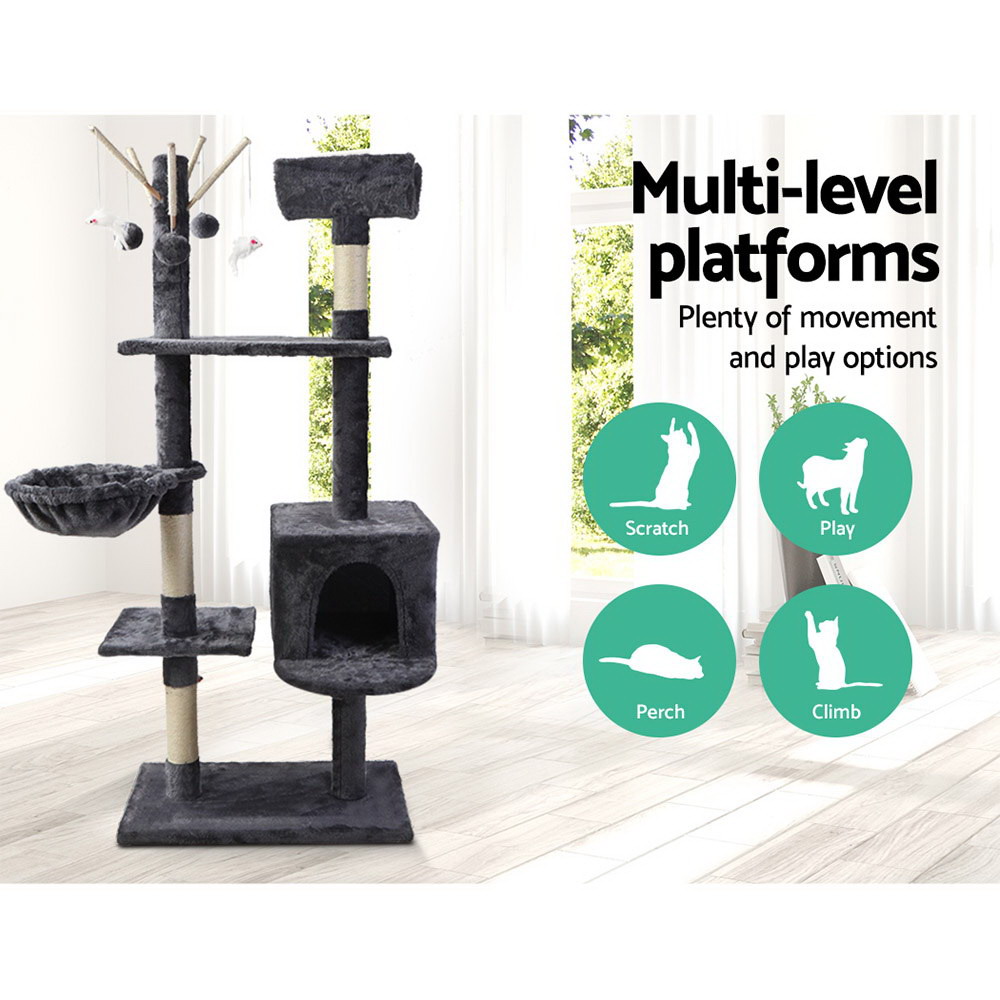 i.Pet Cat Tree 140cm Tower Scratching Post Scratcher Trees Toys Condo Bed Grey image 3