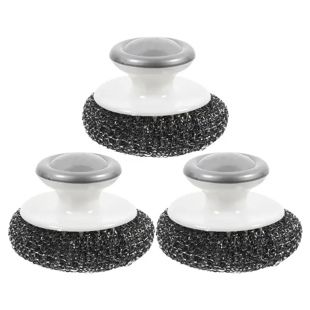 3Pcs Pan Scrubber with Handle for Kitchen Use Assorted Color PP and Steel Wire