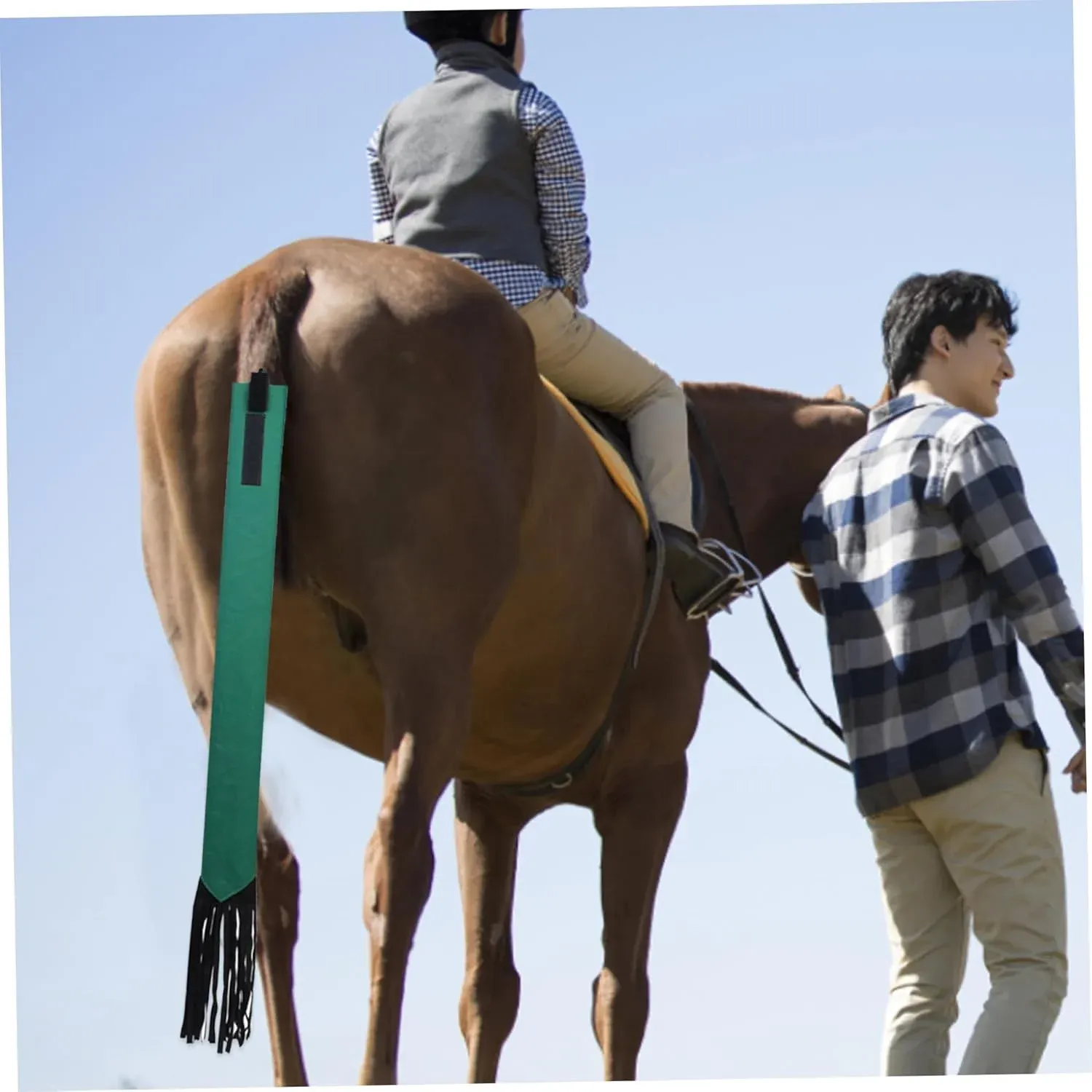 4 Pack Horse Tail Bags, Non Woven Tail Wraps with Fastener Fringe, Black Red Blue Green image 3