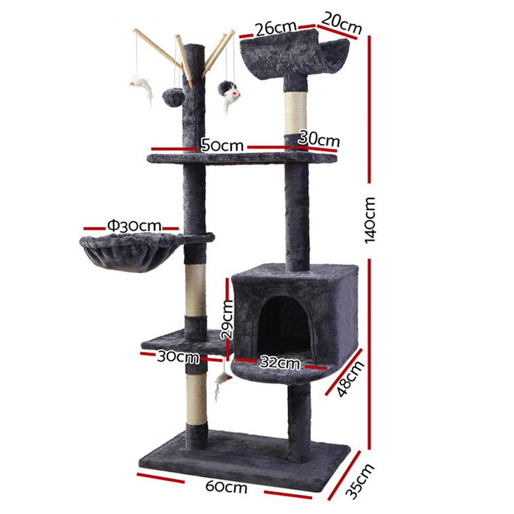 i.Pet Cat Tree 140cm Tower Scratching Post Scratcher Trees Toys Condo Bed Grey image 2