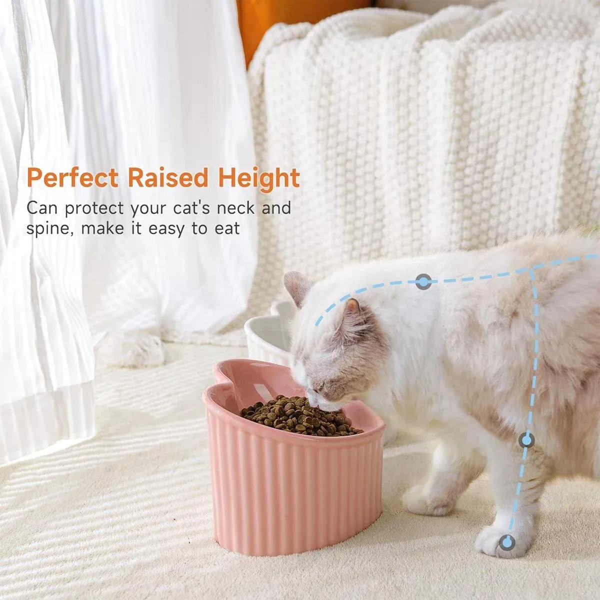 Love Shape Slanted Cat Bowl Ceramic Pet Bowl for Cats Food Water Feeding Dish - Black image 11