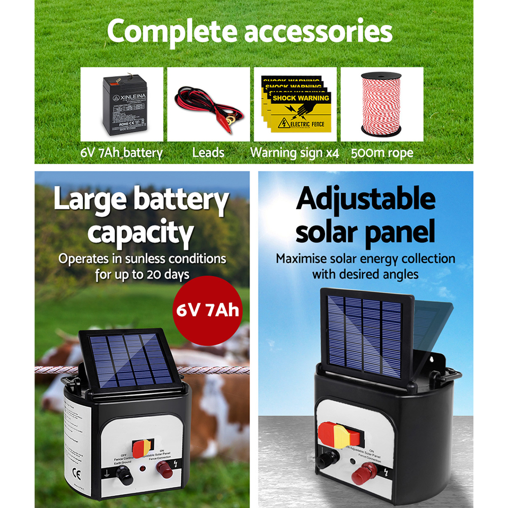 Giantz Fence Energiser 8KM Solar Powered Electric 500M Poly Rope image 5