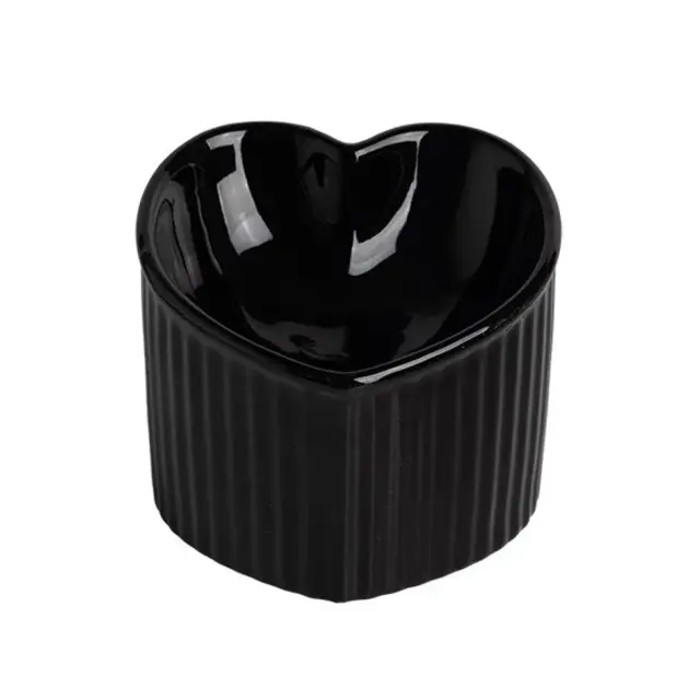 Love Shape Slanted Cat Bowl Ceramic Pet Bowl for Cats Food Water Feeding Dish - Black