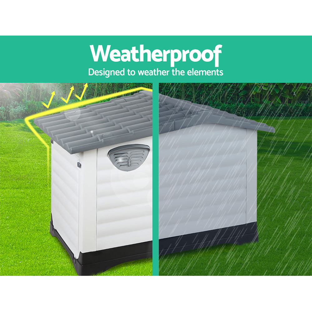 i.Pet Dog Kennel House Extra Large Outdoor Plastic Puppy Pet Cabin Shelter XL Grey image 3
