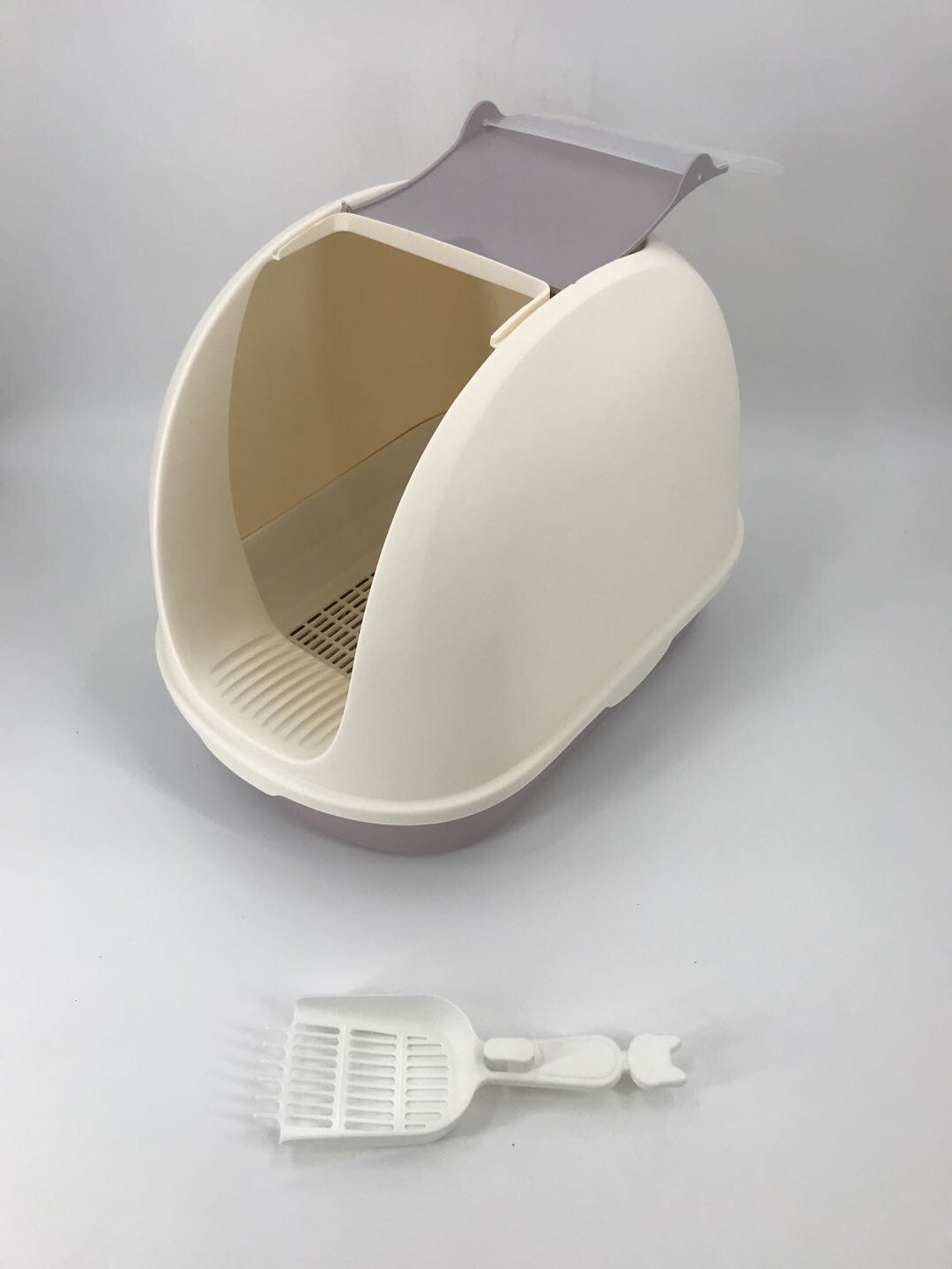 YES4PETS Portable Hooded Cat Toilet Litter Box Tray House with Scoop and Grid Tray White image 4