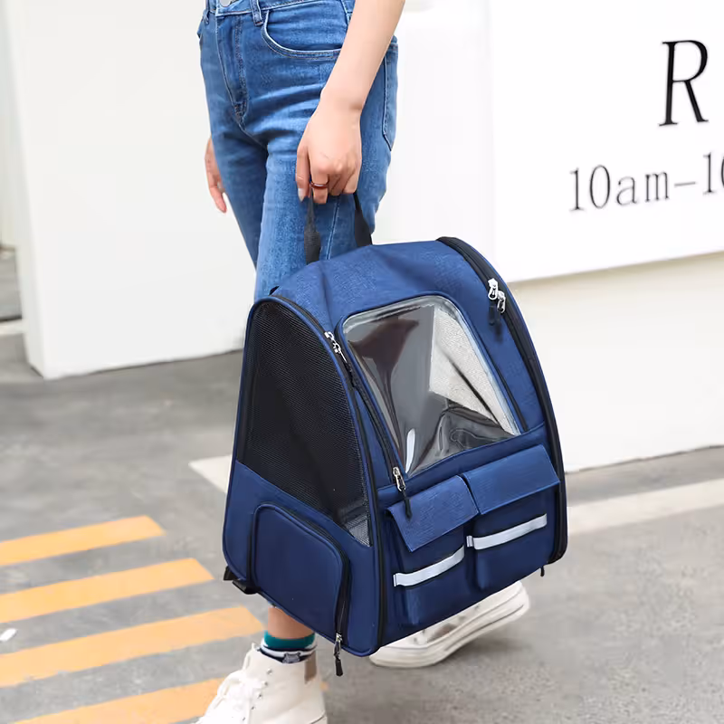 Blue Collapsible Pet Carrier Backpack with Trolley Sleeve image 3