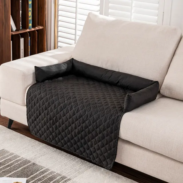 75*120CM Black Waterproof & Scratch-Resistant Pet Sofa Protector Mat with Pillow