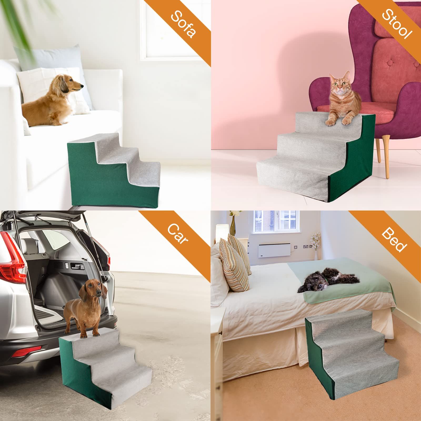 Enjoying Dog Stairs for High Bed and Couch Pet Steps for Small Dogs Short…, Green/Grey image 2
